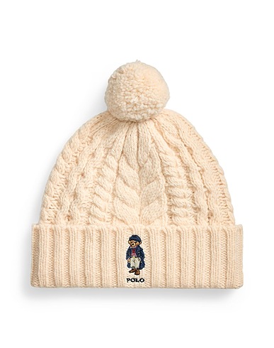 POLO RALPH LAUREN Hat POLO BEAR CABLE POM-POM BEANIE
 Ivory 80% Wool, 20% Recycled nylon