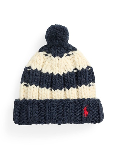 POLO RALPH LAUREN Hat STRIPED WOOL POM-POM BEANIE
 Navy 100% Wool