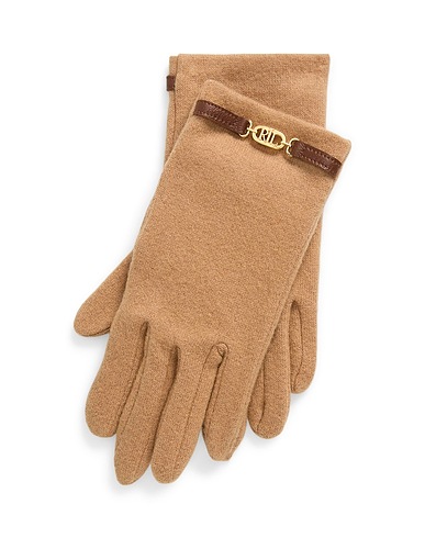 LAUREN RALPH LAUREN Gants Sheepskin-Trim Wool-Blend Tech Gloves
 Camel 70% Laine, 20% Nylon, 10% Cachemire
