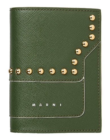 MARNI Wallet Military green 100% Cow leather, Brass