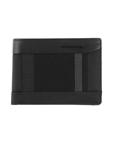 PIQUADRO Wallet Black Cow leather, Textile fibers