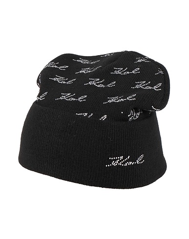 KARL LAGERFELD Hat Black 50% Nylon, 40% Viscose, 5% Wool, 5% Cashmere