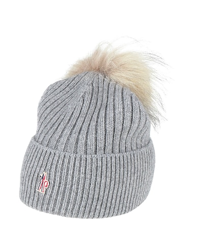 MONCLER GRENOBLE Hat Grey 100% Cashmere, Lamb Shearling