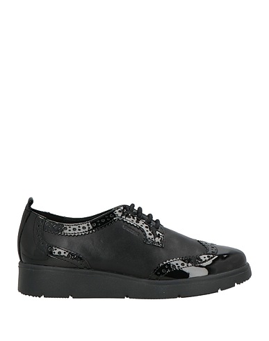 GEOX Laced shoes Black Leather, Textile fibers