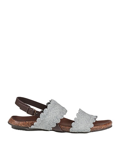 DICIOTTOPIÙ Sandals Sky blue Leather, Natural raffia