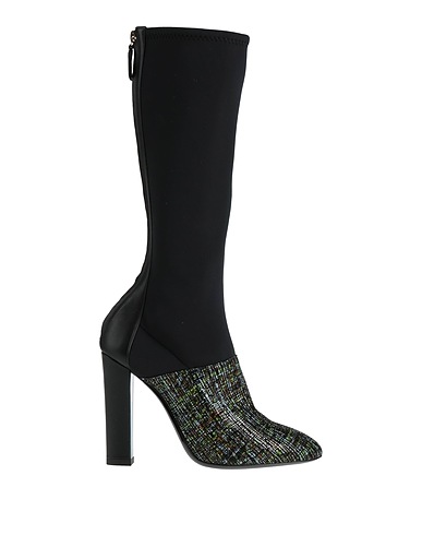 POLLINI Boots Black Leather, Textile fibres