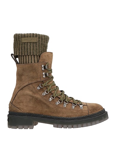 JIMMY CHOO Ankle boot Khaki Leather, Textile fibers