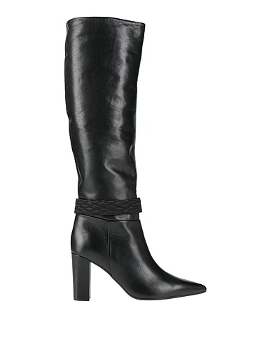 PAOLA FERRI Boots Black Leather, Textile fibres