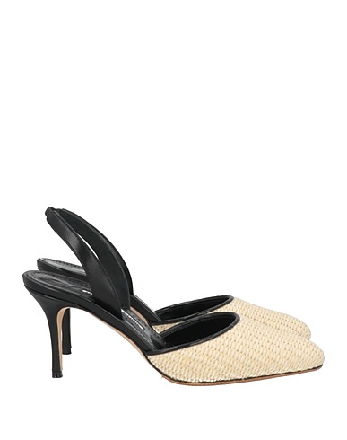 MANOLO BLAHNIK Pump Beige Leather, Natural raffia