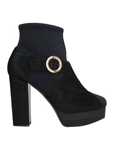 POLLINI Ankle boot Black Leather, Textile fibres