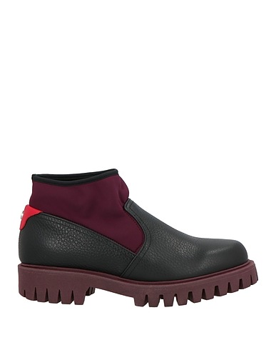 POLLINI Ankle boot Black Leather, Textile fibers
