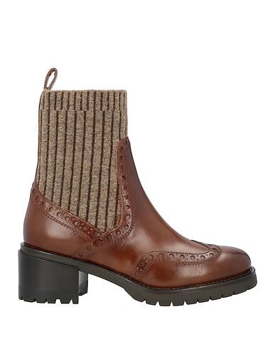 SANTONI Ankle boot Brown Leather, Textile fibers
