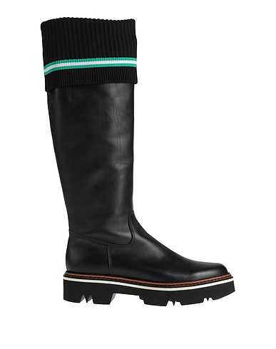 POLLINI Boots Black Leather, Textile fibers