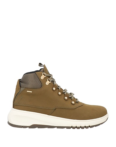 GEOX Ankle boot Military green Leather, Textile fibers