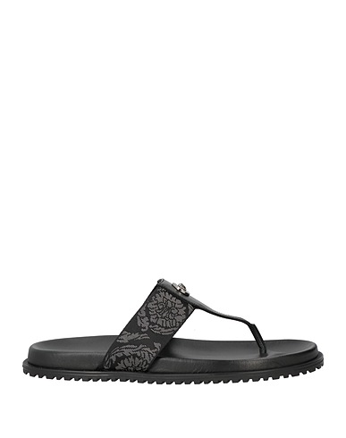 VERSACE Flip flops Black Calfskin, Textile fibres