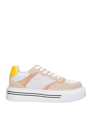 POLLINI Sneakers White Leather, Textile fibers