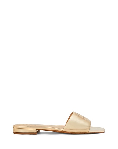 LAUREN RALPH LAUREN Sandals EVERLEY METALLIC LEATHER SLIDE SANDAL
 Platinum 100% Sheepskin