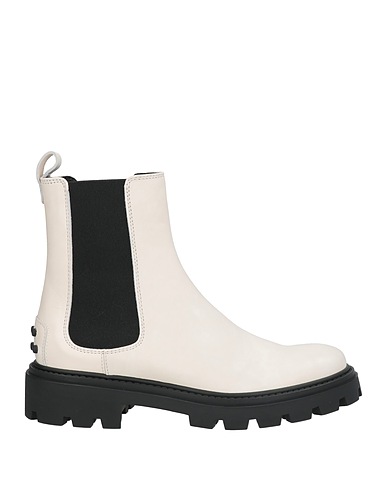 TOD'S Ankle boot White Leather, Elastic fibres