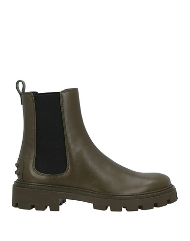 TOD'S Stivaletti Verde scuro Pelle, Fibre elastiche