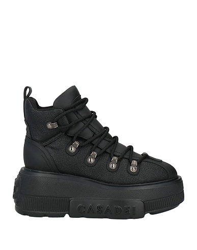CASADEI Ankle boot Black Leather, Textile fibers