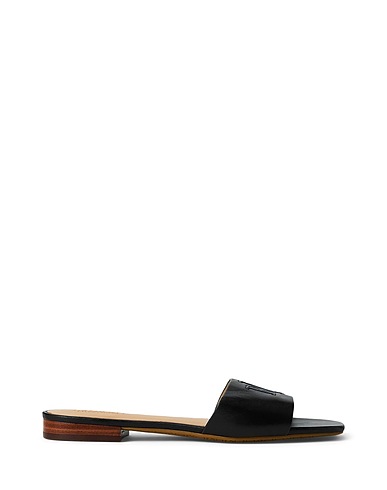 LAUREN RALPH LAUREN Sandals EVERLEY CALFSKIN SLIDE SANDAL
 Black 100% Calfskin