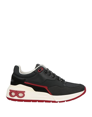 FERRAGAMO Sneakers Black Calfskin, Textile fibers