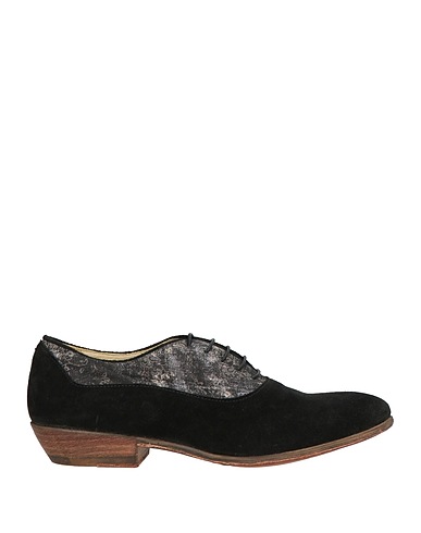 DRIVER Laced shoes Black Leather, Textile fibers