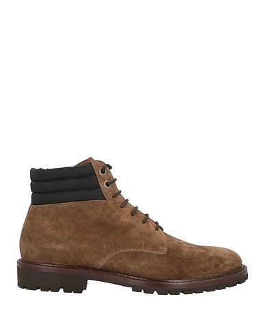 MOORER Ankle boot Brown Leather, Textile fibers