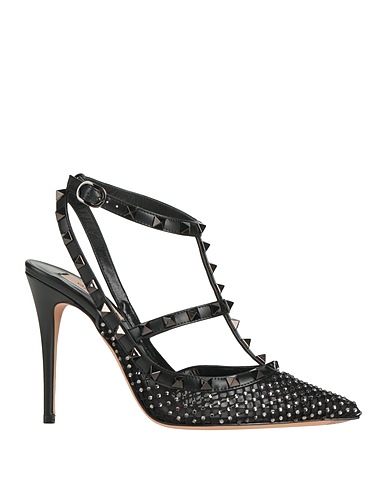 VALENTINO GARAVANI Pump Black Leather, Textile fibers