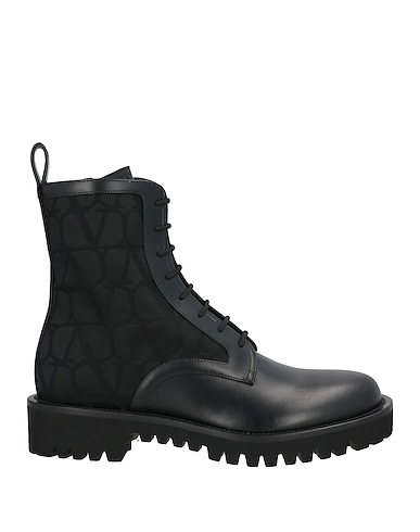 VALENTINO GARAVANI Ankle boot Black Leather, Textile fibers