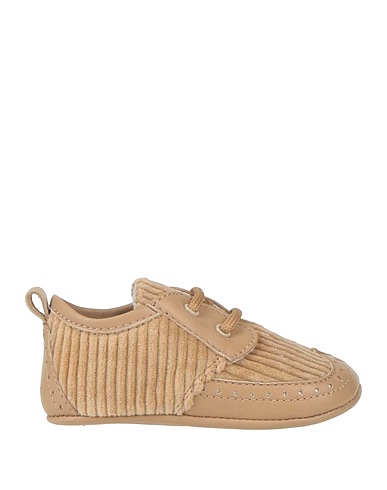 EMPORIO ARMANI Newborn shoes Beige Leather, Textile fibres