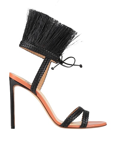FRANCESCO RUSSO Sandals Black Leather, Textile fibers