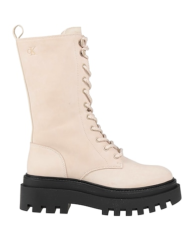 CALVIN KLEIN JEANS Ankle boot Beige Leather, Textile fibres