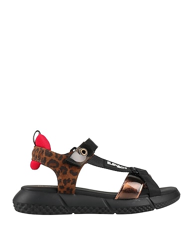 ELENA IACHI Sandals NERO Textile fibers, Leather
