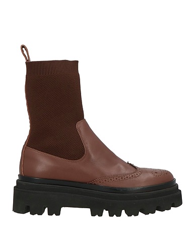 ELEVENTY Ankle boot Brown Leather, Textile fibers