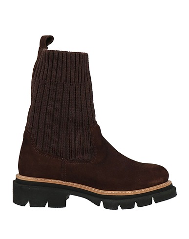 SILVIA ROSSINI Ankle boot Dark brown Leather, Textile fibers
