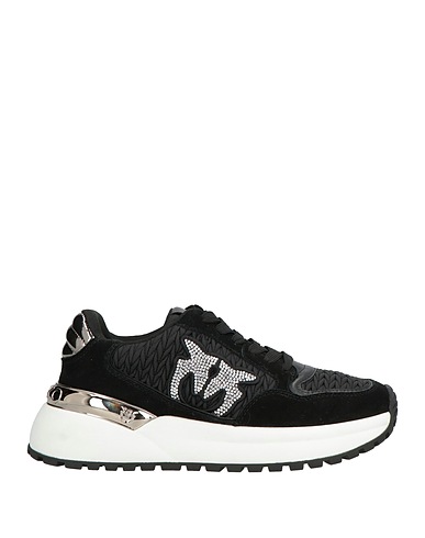PINKO Sneakers Black Leather, Textile fibres