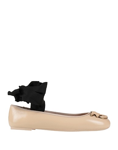 PINKO Ballet flats Beige Leather, Textile fibers