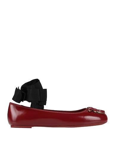 PINKO Ballet flats Burgundy Leather, Textile fibers