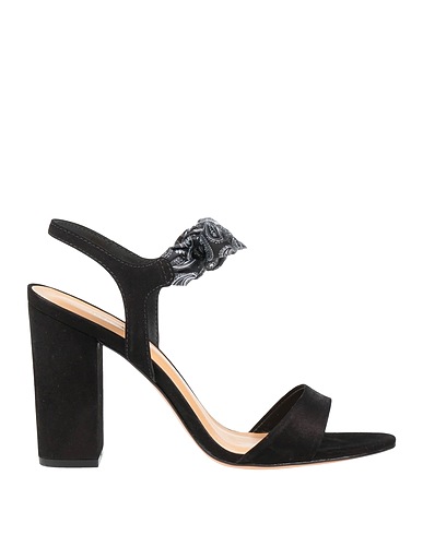 UNIQUE Sandals Black Leather, Textile fibers
