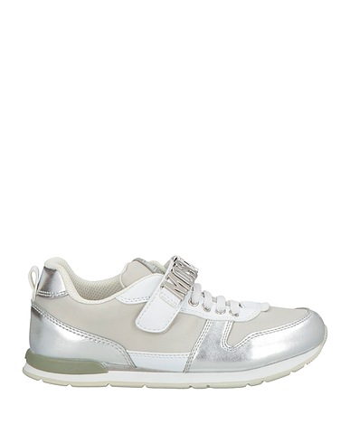 MOSCHINO TEEN Sneakers Silver Leather, Textile fibers