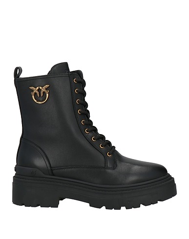PINKO Ankle boot Black Leather, Textile fibers