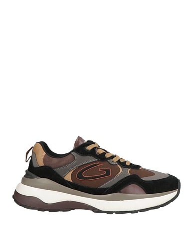ALBERTO GUARDIANI Sneakers Dark brown Leather, Textile fibres