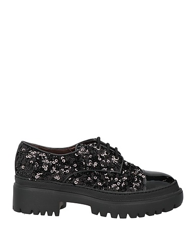 KARIDA Laced shoes Black Leather, Textile fibers