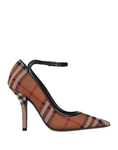 BURBERRY Pump Brown Leather, Textile fibers