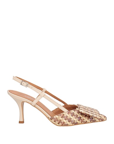 TEMY Pumps Beige Synthetischer Bast, Leder