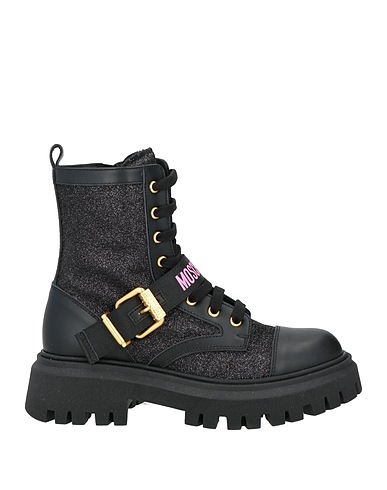 MOSCHINO TEEN Ankle boot Black Leather, Textile fibres