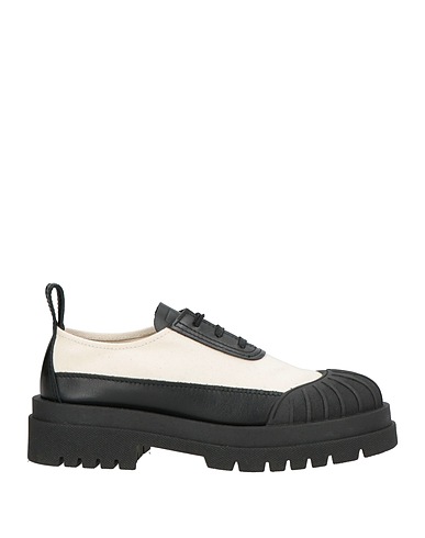 PLAN C Laced shoes Cream Leather, Technical fibers, Rubber