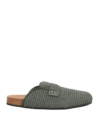 JW ANDERSON Mules and clogs Military green Leather, Natural raffia