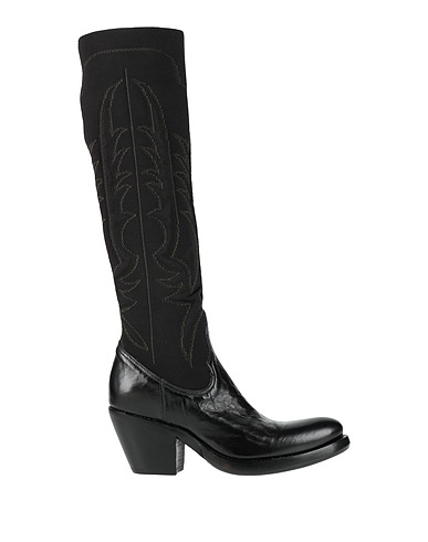 ROCCO P. Boots Black Leather, Textile fibres